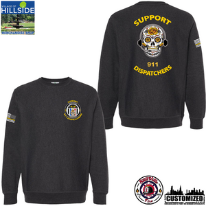 Village of Hillside "Support 911 Dispatchers" Premium Heavyweight Cross-grain Crewneck - Charcoal Heather