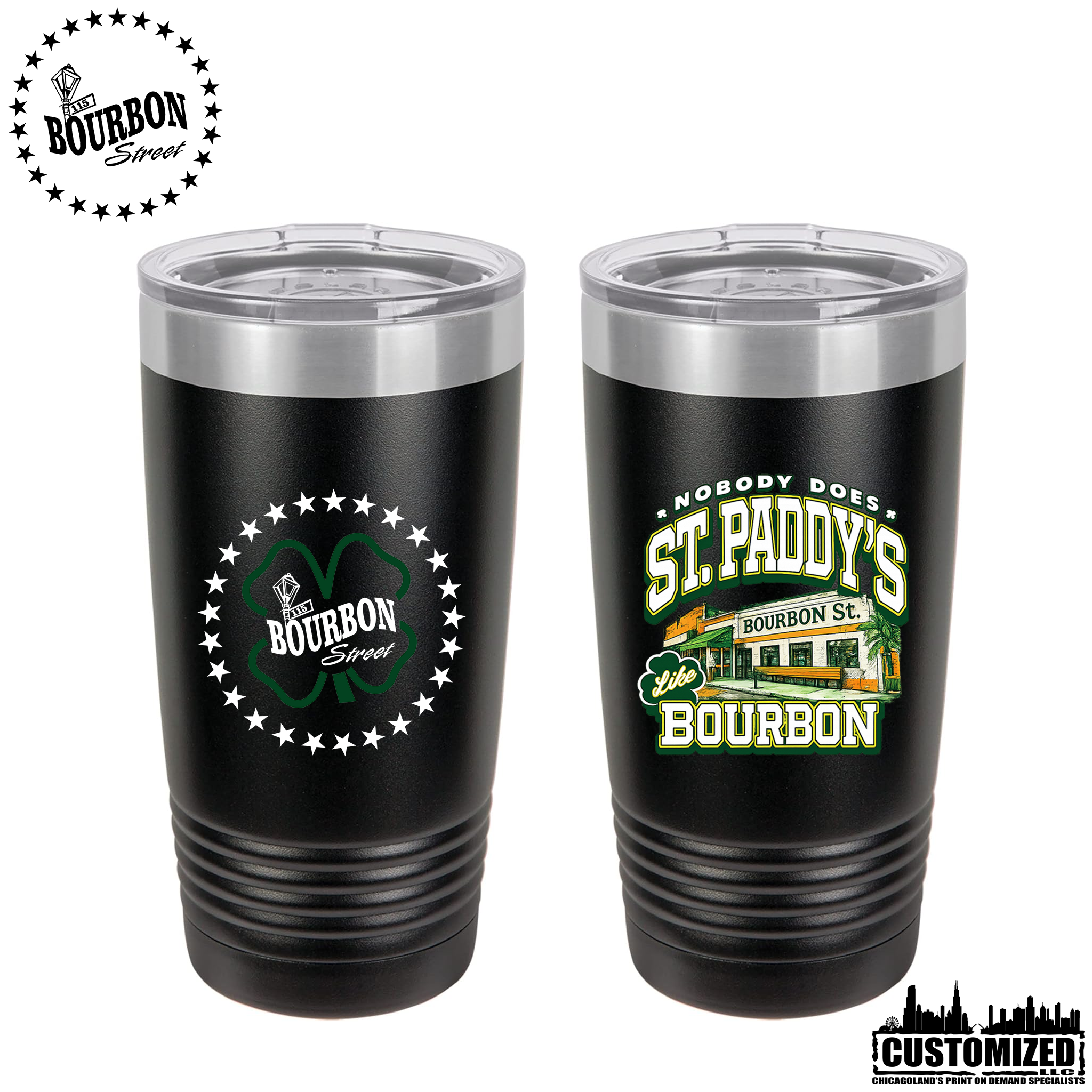 115 Bourbon Street St. Patrick’s Day 20oz Stainless Steel Tumbler – Black