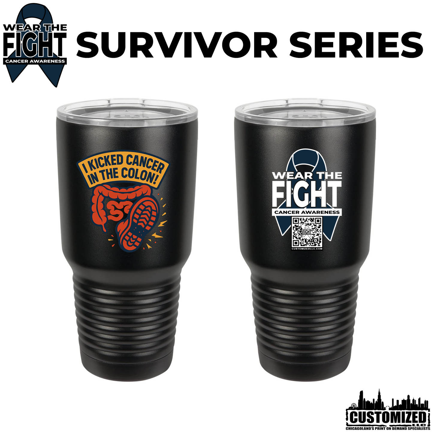 I Kicked Cancer in the Colon 30oz. Stainless Steel Tumbler - Black