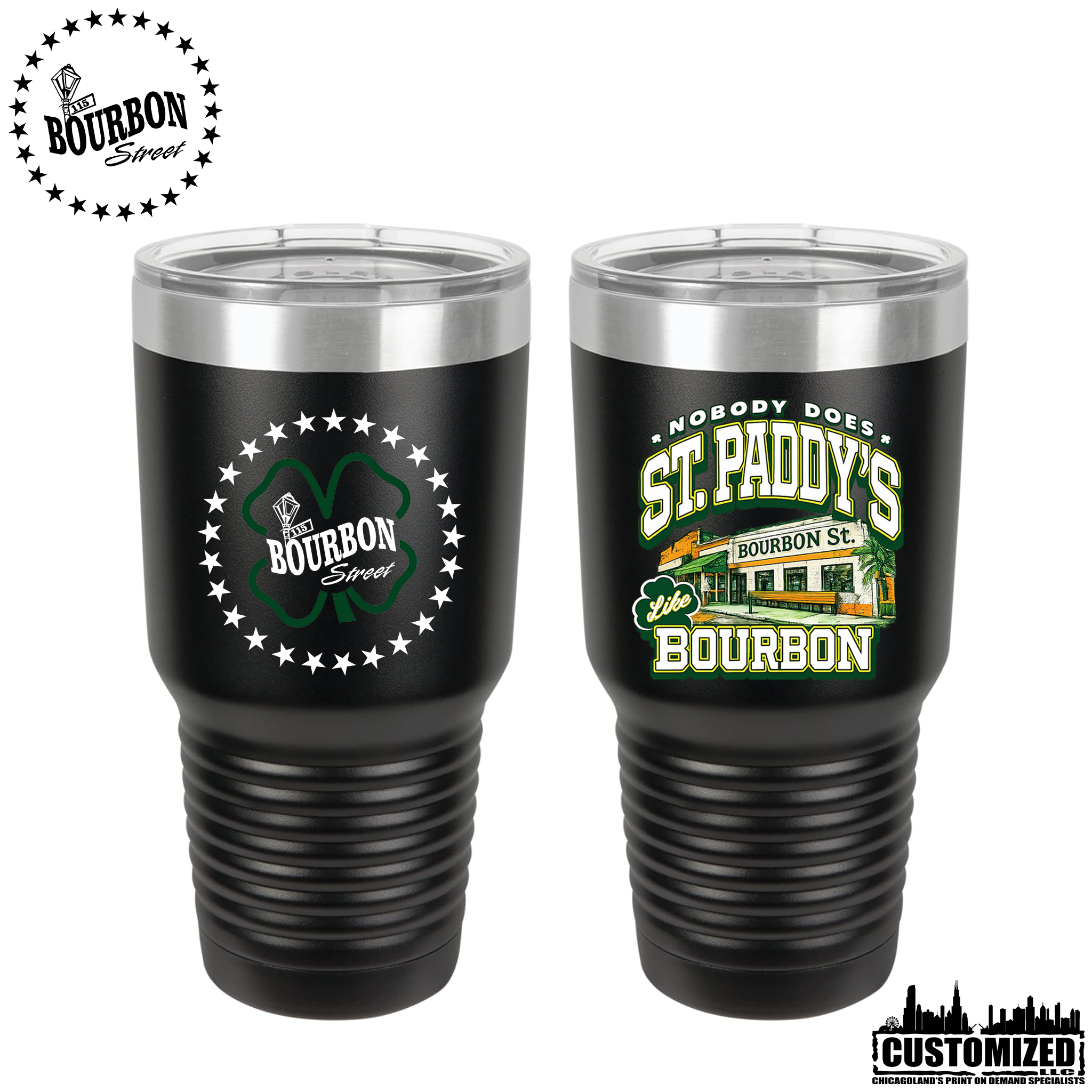 115 Bourbon Street St. Patrick’s Day 30oz Stainless Steel Tumbler – Black