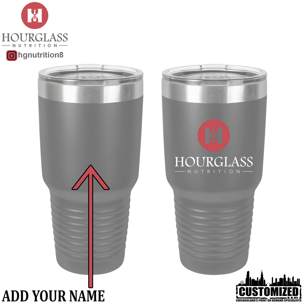 Hourglass Nutrition 30oz. Stainless Steel Tumbler - Grey With White Print