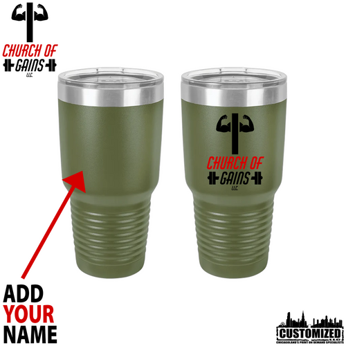 Church of Gains 30oz Stainless Steel Tumbler - Olive Green