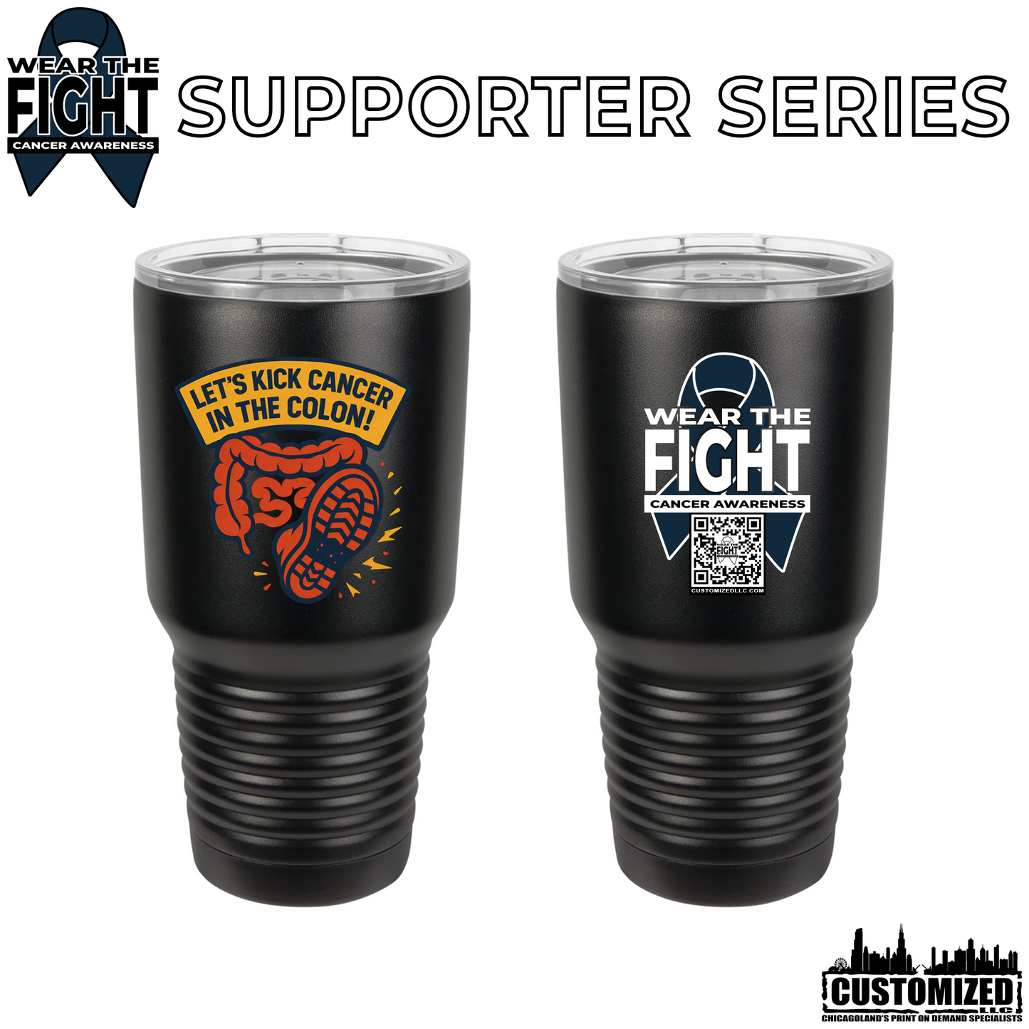 Let's Kick Cancer in the Colon 30oz. Stainless Steel Tumbler - Black