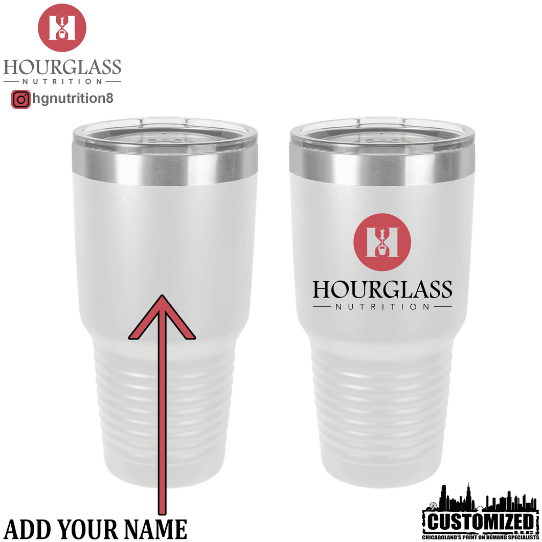 Hourglass Nutrition 30oz. Stainless Steel Tumbler - White