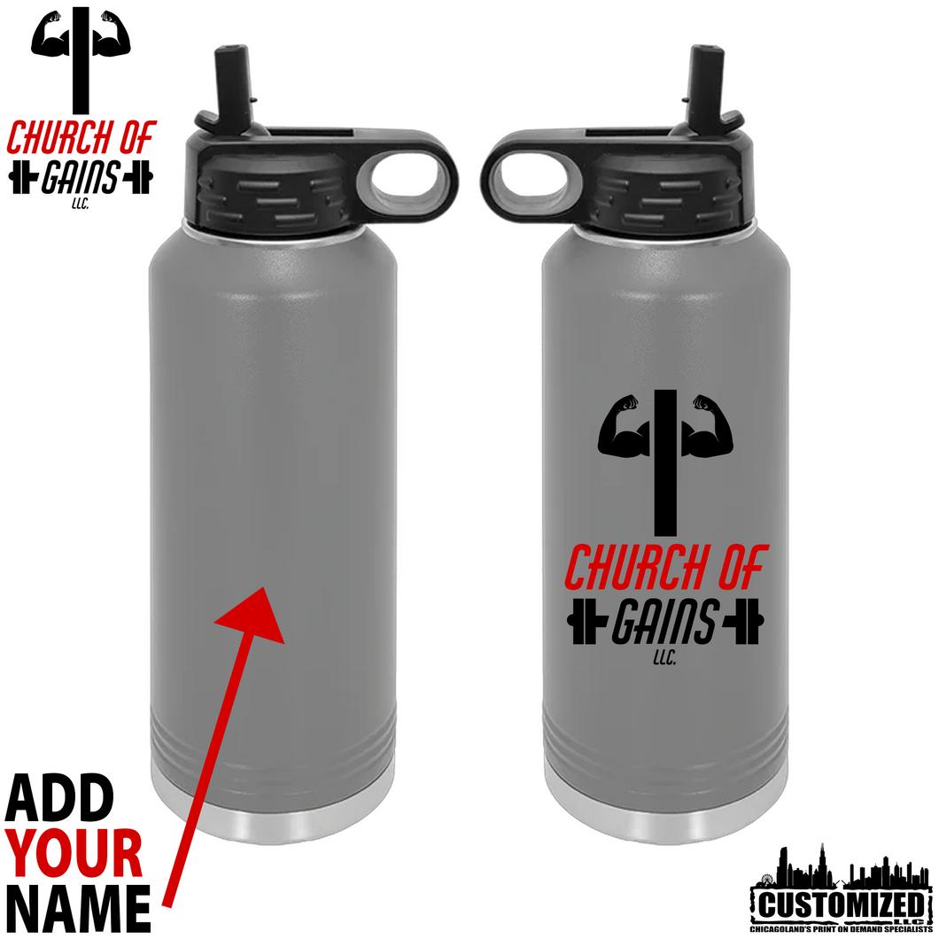 Church of Gains 40oz Stainless Steel Water Bottle - Grey