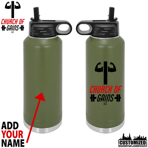 Church of Gains 40oz Stainless Steel Water Bottle - Olive Green