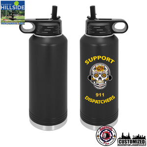 Village of Hillside "Support 911 Dispatchers" 40oz Stainless Water Bottles Style2 - Black