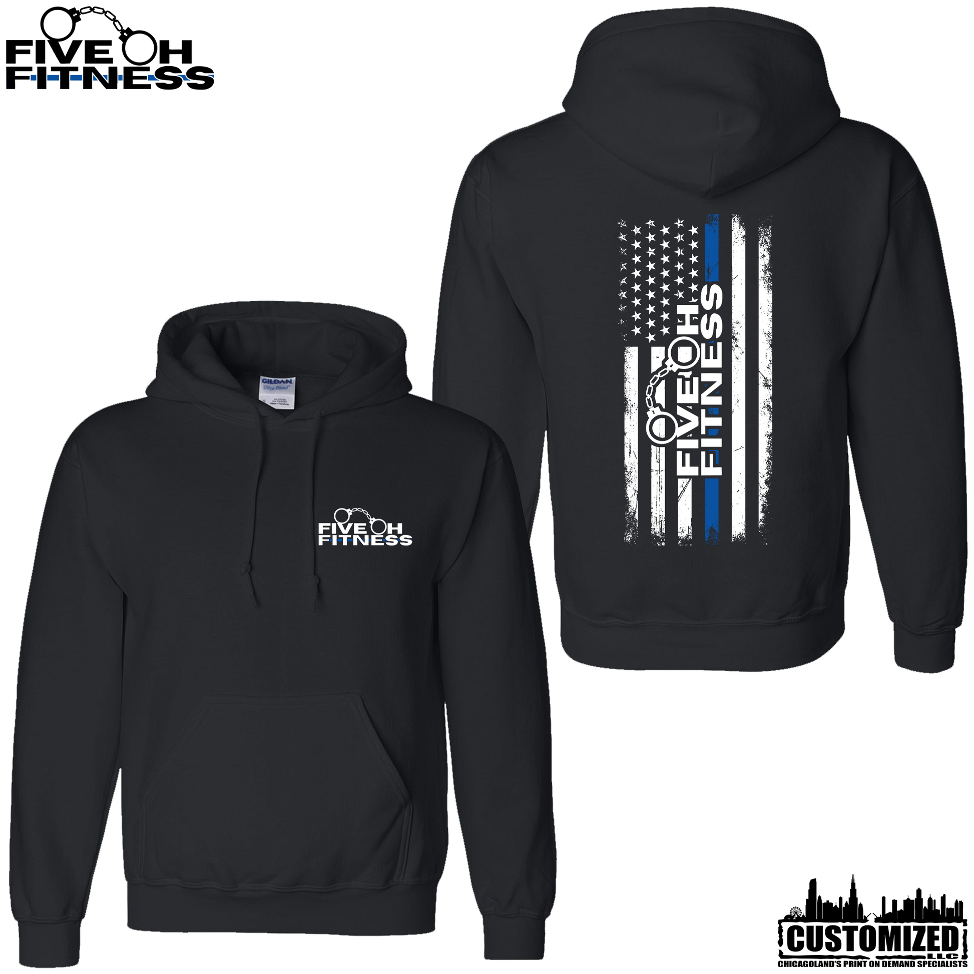 Five Oh Fitness "Thin Blue Line" Midweight Pullover - Black