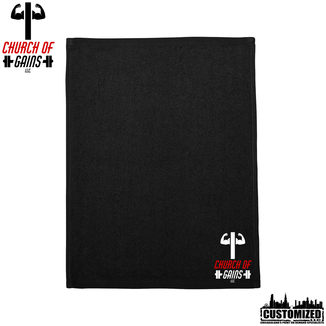 Church of Gains Embroidered 11 x 18 Towel - Black