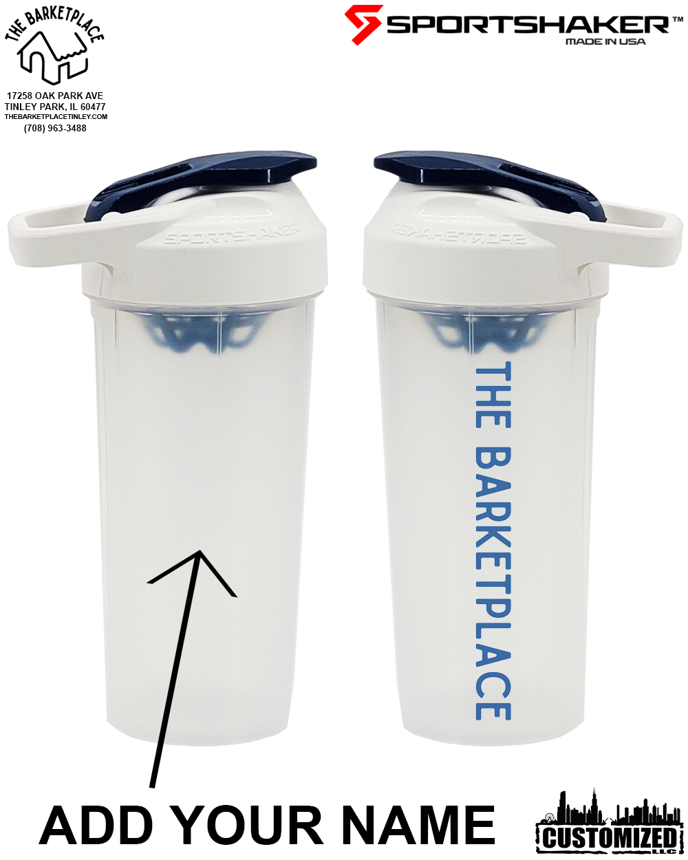 The Barketplace 27oz. USA-MADE Sportshaker shaker cup (Blue logo Style2) - Clear cup