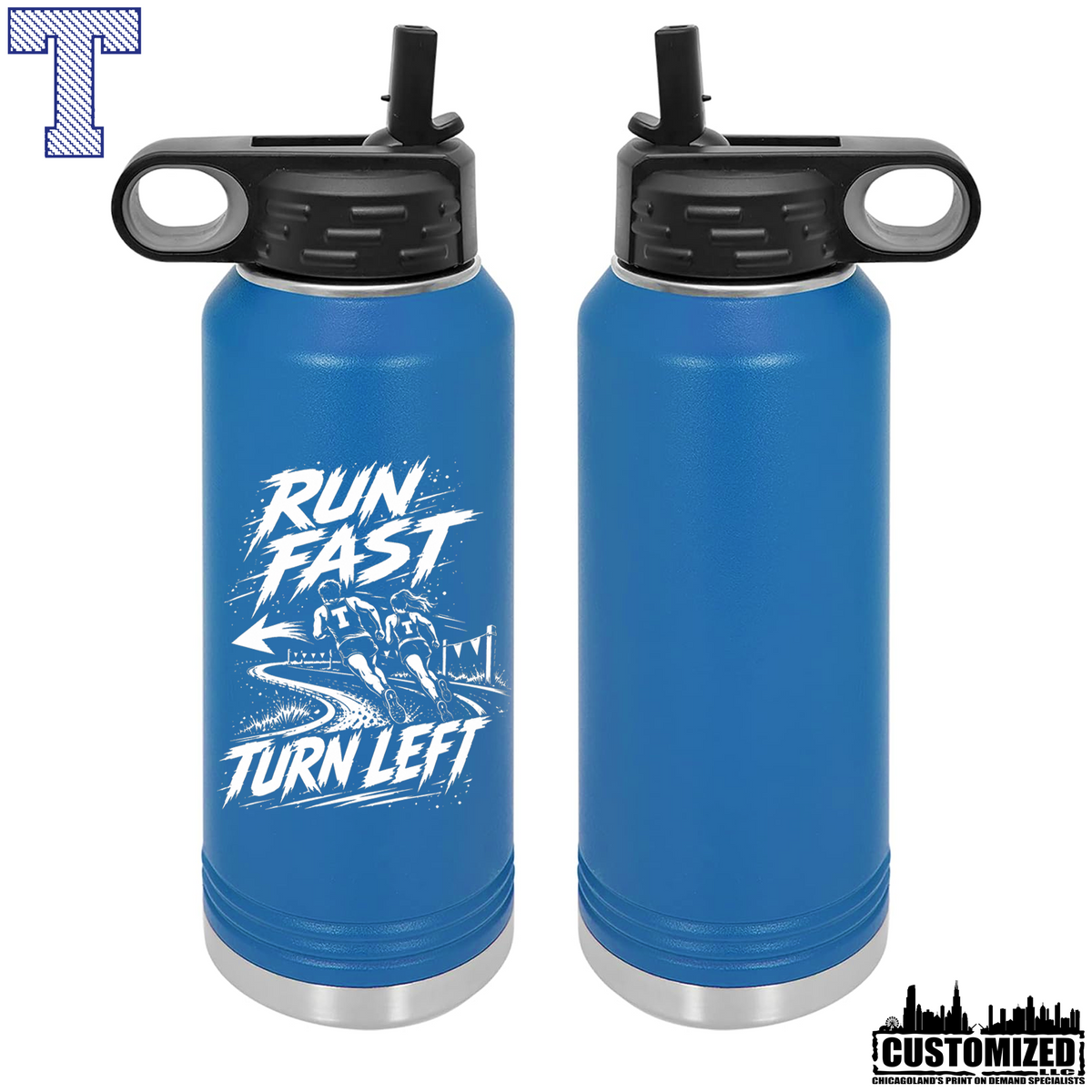 Taft Cross Country Run Fast, Turn Left 32oz Stainless Steel Water Bottle - Royal