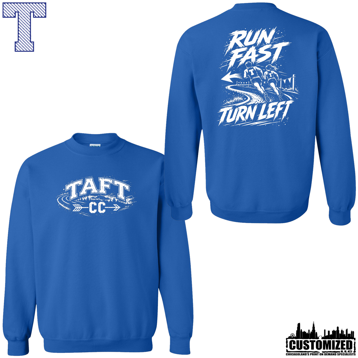 Taft Cross Country Run Fast, Turn Left Crewneck - Royal