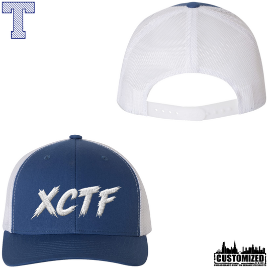 Taft CC Embroidered Trucker Cap "Style2" - Royal/White, front and adjustable mesh back