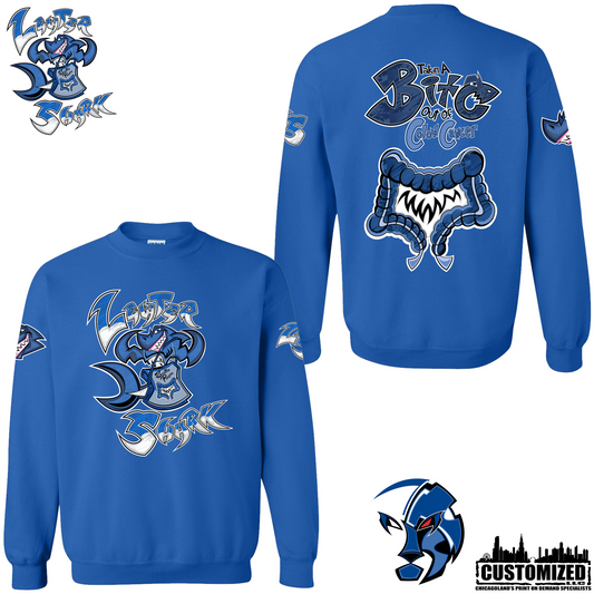 The Lewter Shark crewneck - Royal, front and back mockup