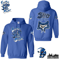 The Lewter Shark hoodie - Royal, front and back mockup