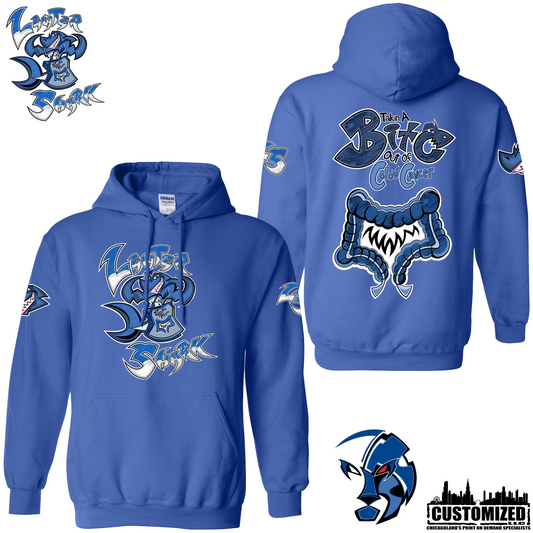 The Lewter Shark hoodie - Royal, front and back mockup