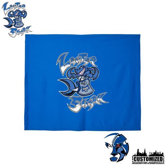 Lewter Shark blue stadium blanket with centered shark artwork