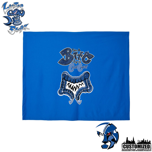The Lewter Shark Take a Bite Out of Colon Cancer design Stadium Blanket in Royal Blue