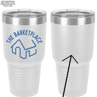 The Barketplace 30oz. Stainless Steel Tumbler (Blue logo) - White