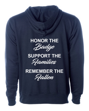 Load image into Gallery viewer, 100 Club &quot;Honor-Support-Remember&quot; Midweight Hoodie - Navy